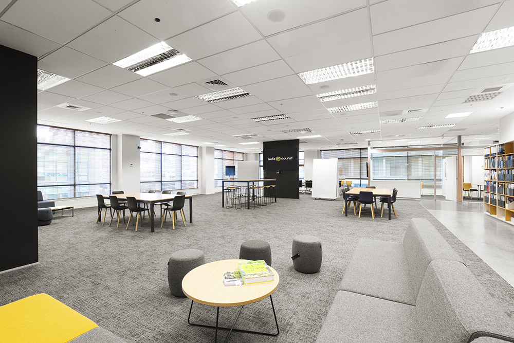 Office interior in Auckland with grey focus and plenty of space