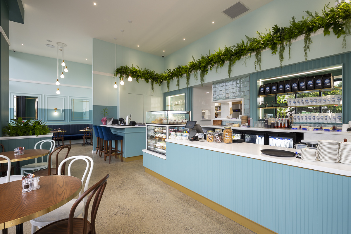 Cafe interior service counter fit out in Auckland