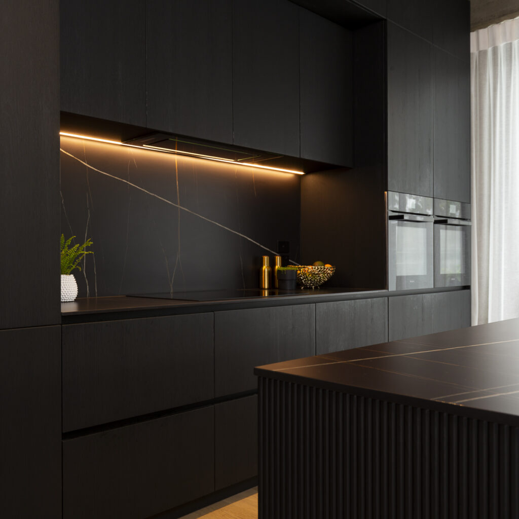 Interior photography of a black Kitchen in Ponsonby Auckland