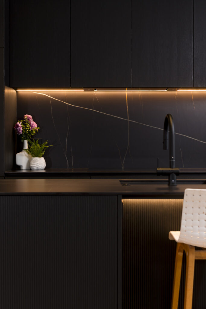 Interior photograph showing dark panels and their texture, photographed in Ponsonby Auckland