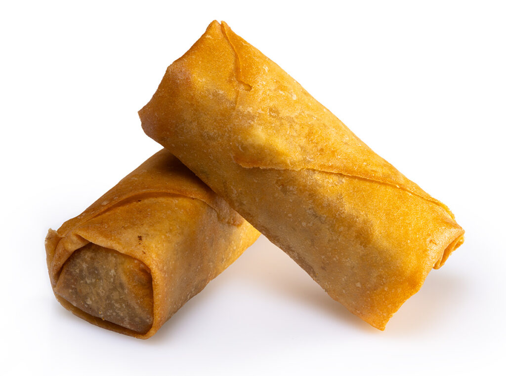 packshot image of springrolls on a white background with drop shadows - captured in East Tamaki Auckland by professional photographer Adam Firth